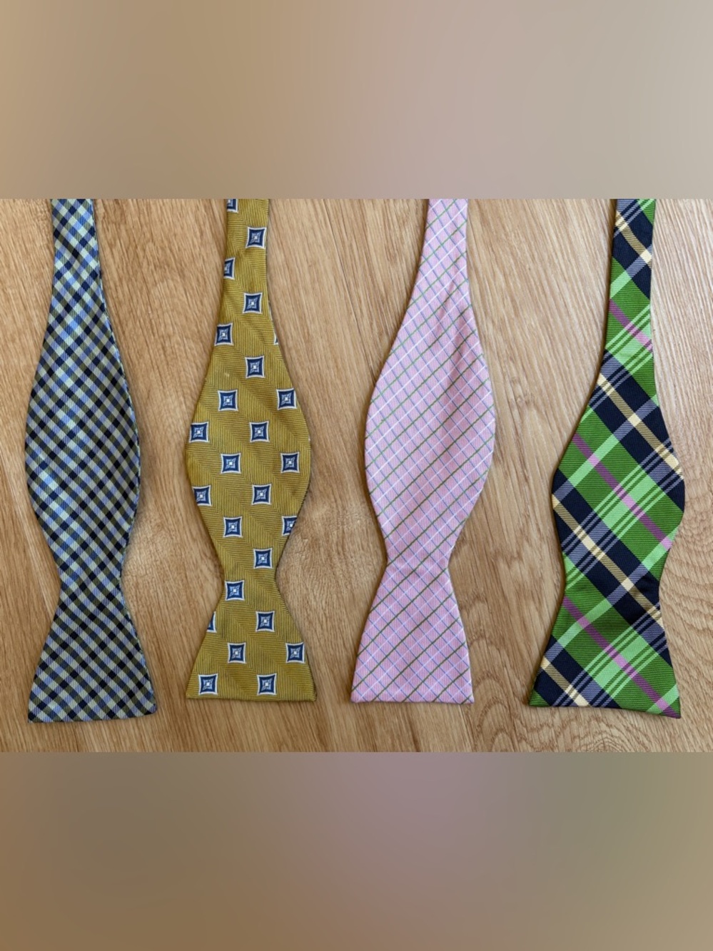 Bundle lot silk bow ties plaid pink green yellow blue